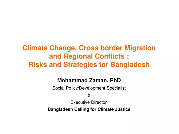 climate change cross border migration and regional conflicts risks and strategies for bangladesh