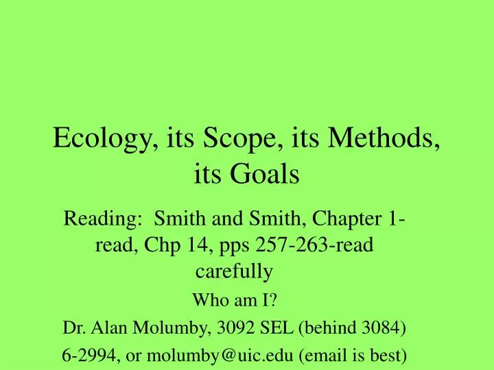 ecology its scope its methods its goals
