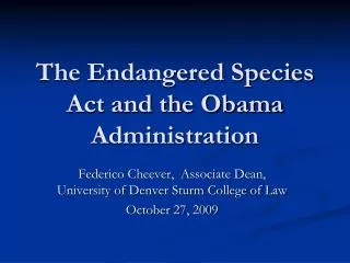 The Endangered Species Act and the Obama Administration