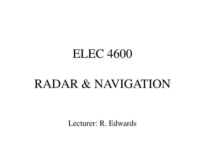 elec 4600 radar navigation