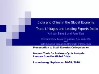 Presentation to Sixth Eurostat Colloquium on Modern Tools for Business Cycle Analysis: Lessons from the Global Crisis