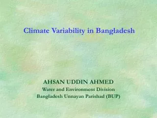 Climate Variability in Bangladesh