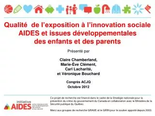 Qualité de l’exposition à l’innovation sociale AIDES et issues développementales des enfants et des parents