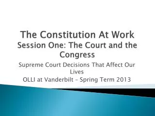 The Constitution At Work Session One: The Court and the Congress