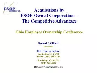 Acquisitions by ESOP-Owned Corporations - The Competitive Advantage Ohio Employee Ownership Conference