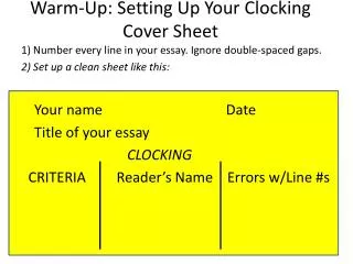 Warm-Up: Setting Up Your Clocking Cover Sheet