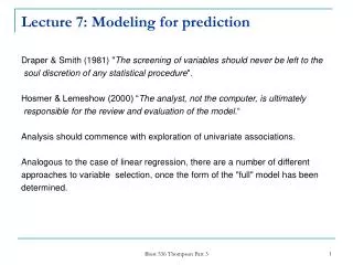 Lecture 7: Modeling for prediction