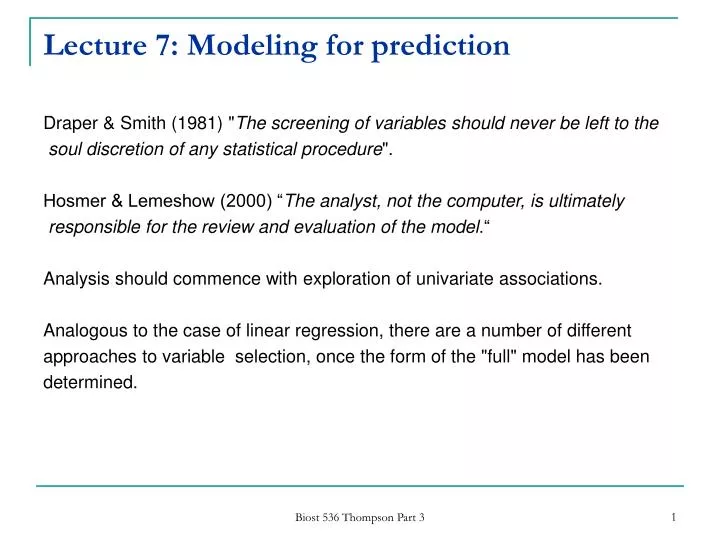 lecture 7 modeling for prediction