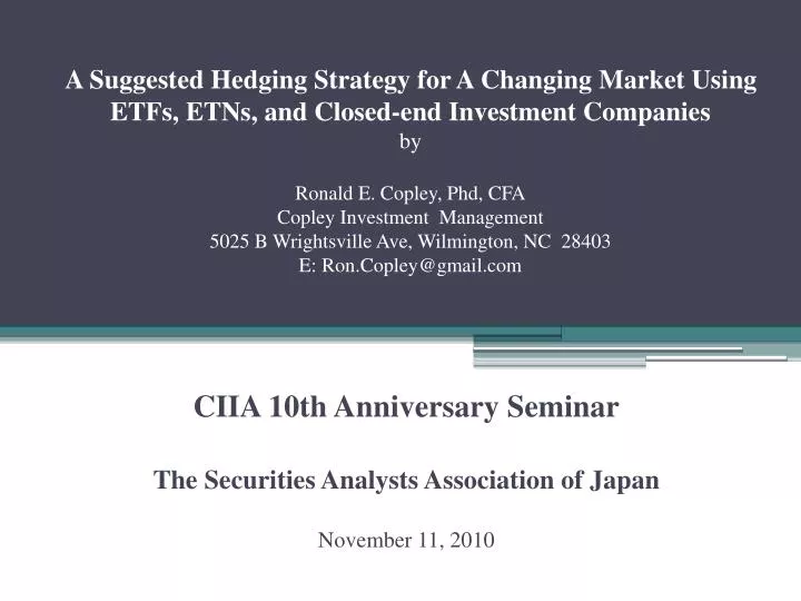 ciia 10th anniversary seminar the securities analysts association of japan november 11 2010