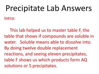 Precipitate Lab Answers