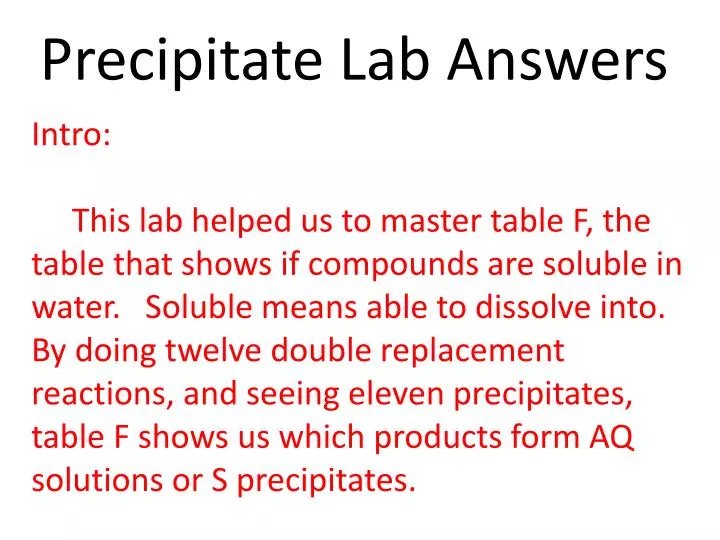 precipitate lab answers