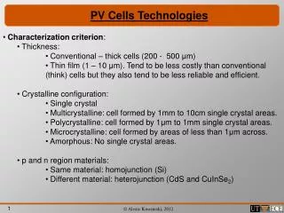 PV Cells Technologies