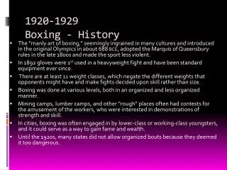 1920-1929 Boxing - History