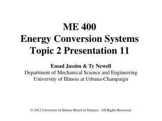 ME 400 Energy Conversion Systems Topic 2 Presentation 11