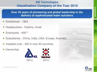 IDE Technologies -Desalination Company of the Year 2010