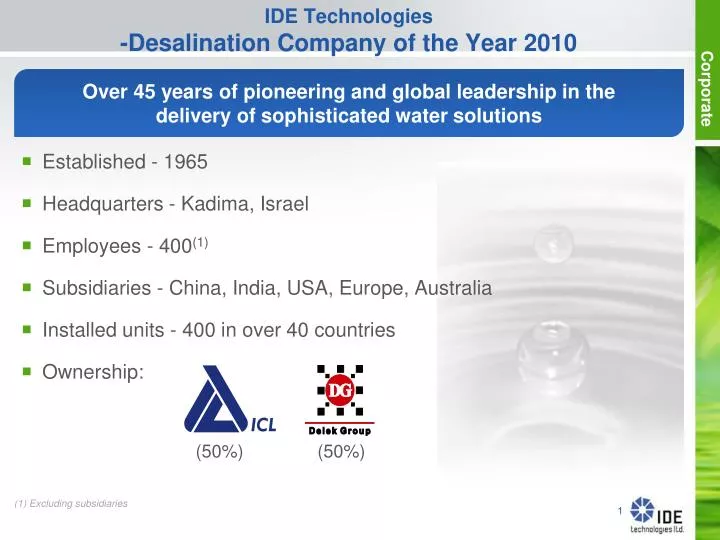 ide technologies desalination company of the year 2010
