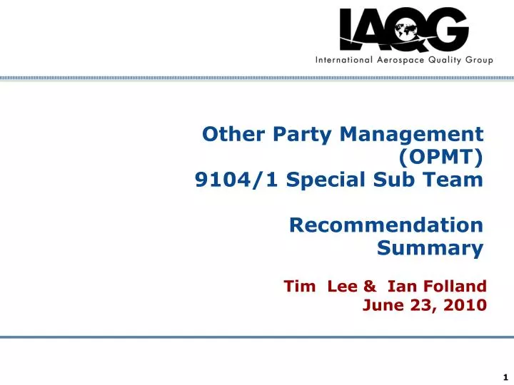 other party management opmt 9104 1 special sub team recommendation summary