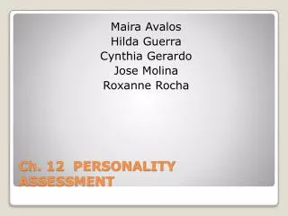 Ch. 12 PERSONALITY ASSESSMENT