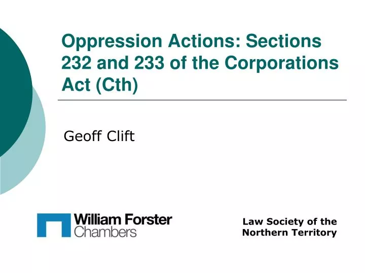 oppression actions sections 232 and 233 of the corporations act cth