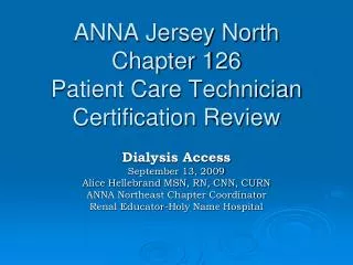 ANNA Jersey North Chapter 126 Patient Care Technician Certification Review
