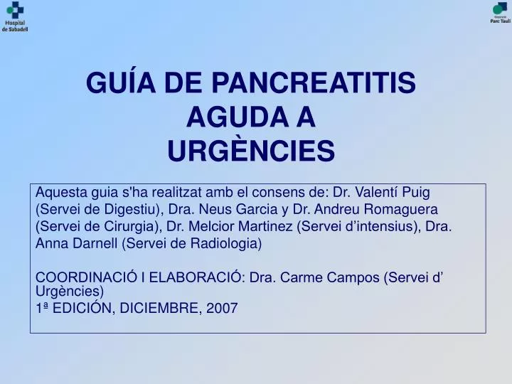 gu a de pancreatitis aguda a urg ncies