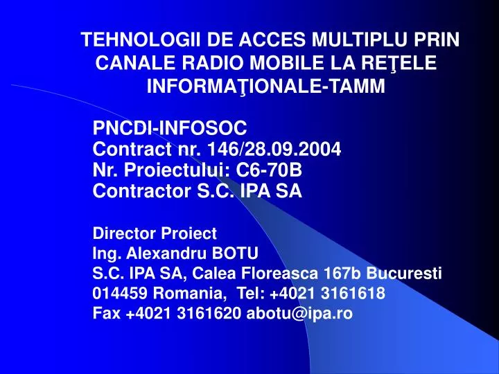 tehnologii de acces multiplu p rin canale radio mobile la re ele informa ionale tamm