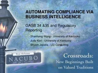 AUTOMATING COMPLIANCE VIA BUSINESS INTELLIGENCE