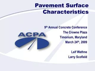 Pavement Surface Characteristics
