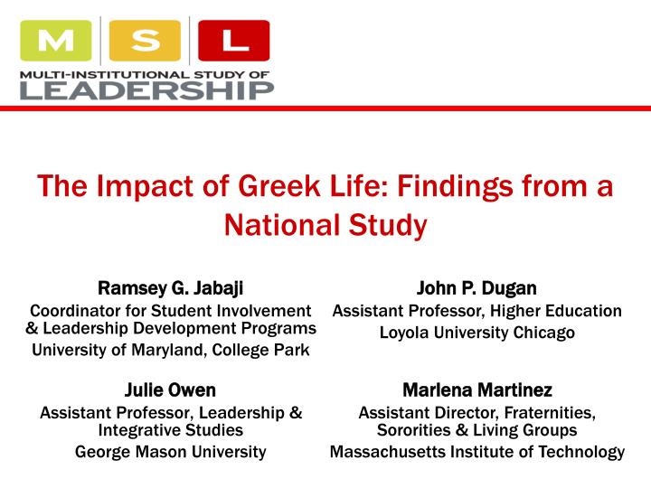 the impact of greek life findings from a national study