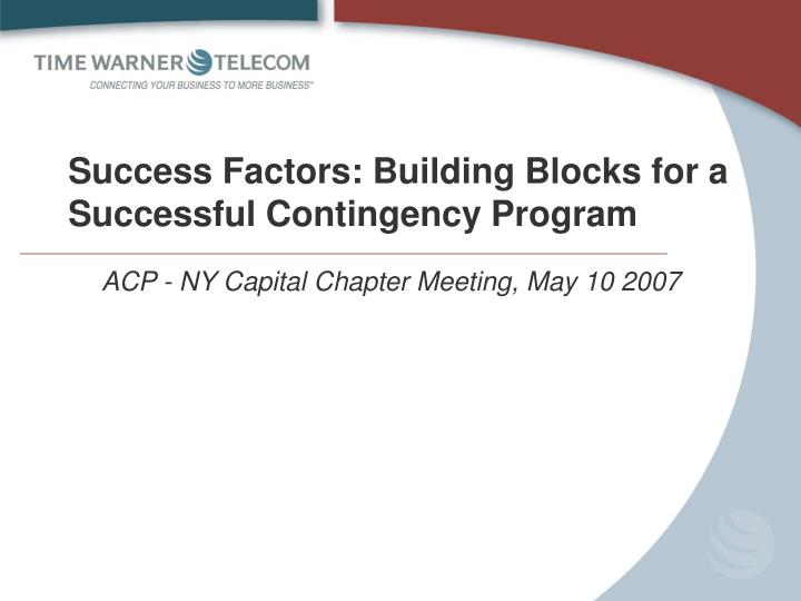 success factors building blocks for a successful contingency program