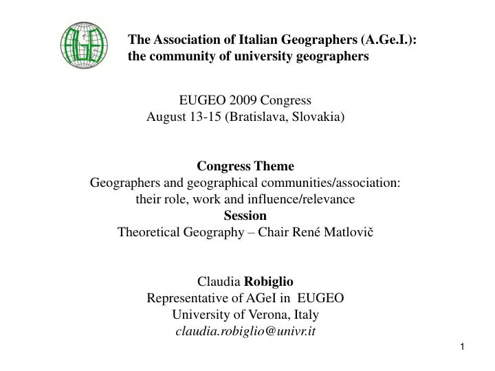 the association of italian geographers a ge i the community of university geographers