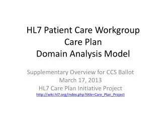 HL7 Patient Care Workgroup Care Plan Domain Analysis Model
