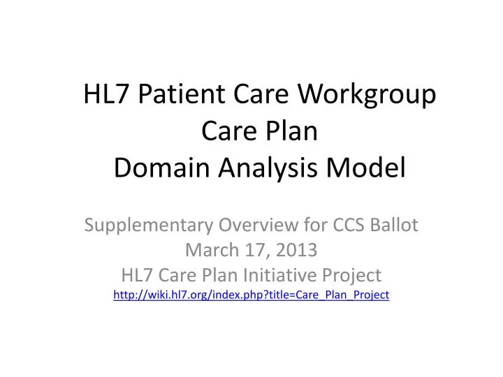 hl7 patient care workgroup care plan domain analysis model