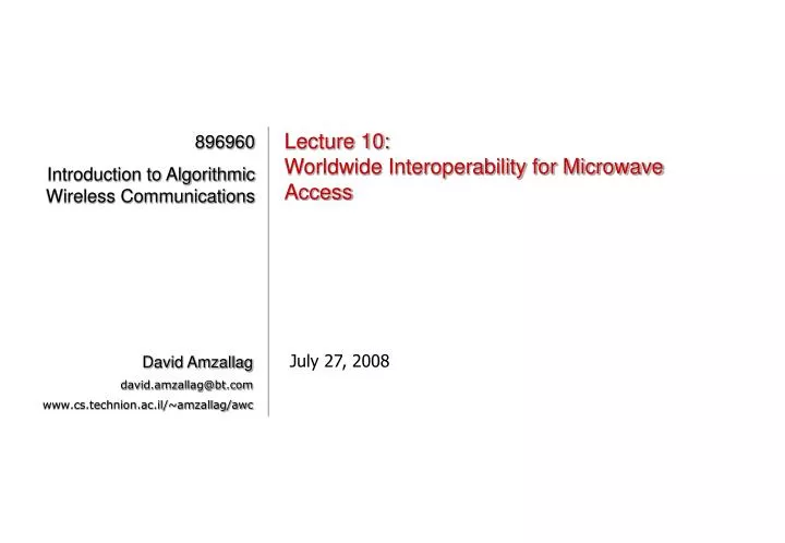lecture 10 worldwide interoperability for microwave access