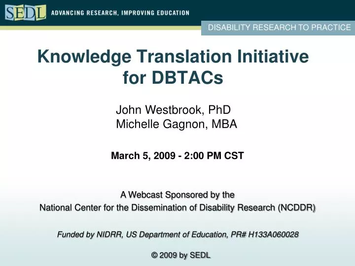knowledge translation initiative for dbtacs