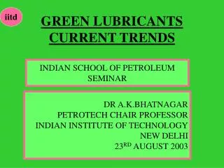 GREEN LUBRICANTS CURRENT TRENDS