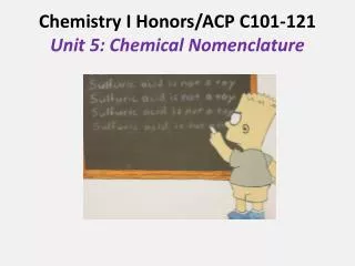 Chemistry I Honors/ACP C101-121 Unit 5: Chemical Nomenclature