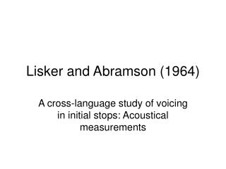 Lisker and Abramson (1964)
