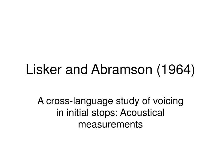 lisker and abramson 1964