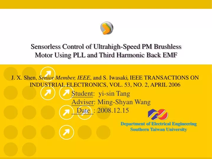 sensorless control of ultrahigh speed pm brushless motor using pll and third harmonic back emf