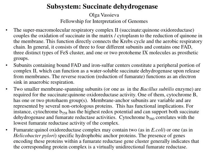 subsystem succinate dehydrogenase
