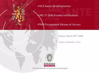 IACS latest developments URS 31 Side frames verification PMA Permanent Means of Access
