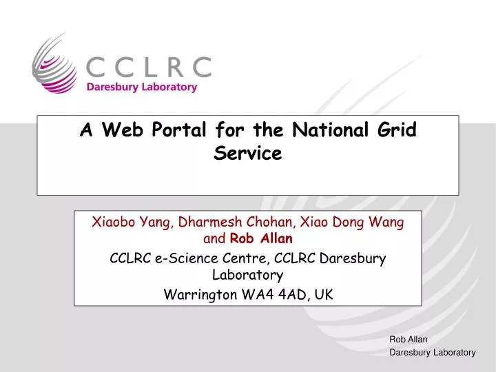 a web portal for the national grid service