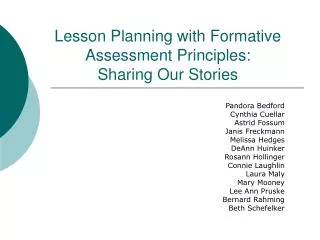 Lesson Planning with Formative Assessment Principles: Sharing Our Stories
