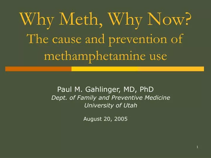 why meth why now the cause and prevention of methamphetamine use