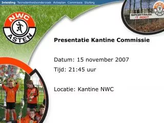 Presentatie Kantine Commissie Datum: 15 november 2007 Tijd: 21:45 uur Locatie: Kantine NWC