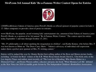 mrsp.com 3rd annual kids' be-a-famous writer contest opens f