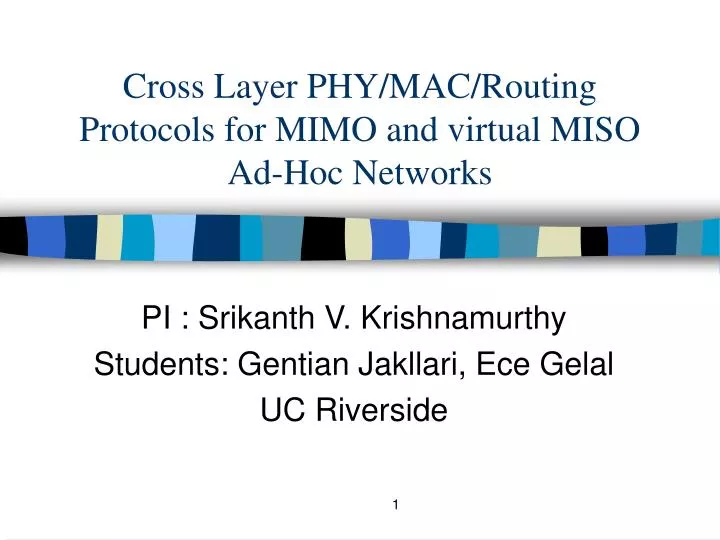 cross layer phy mac routing protocols for mimo and virtual miso ad hoc networks
