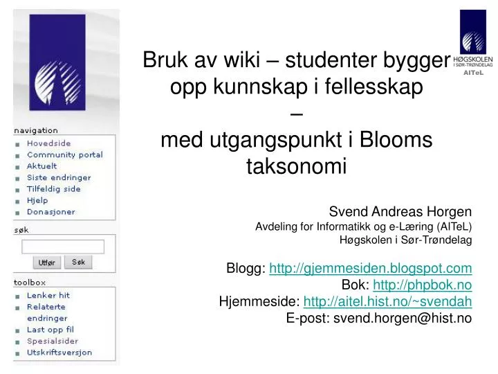 bruk av wiki studenter bygger opp kunnskap i fellesskap med utgangspunkt i blooms taksonomi