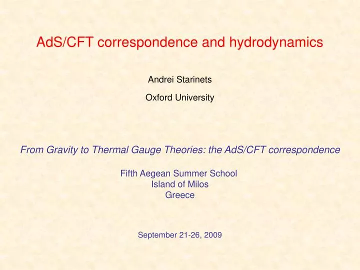 ads cft correspondence and hydrodynamics